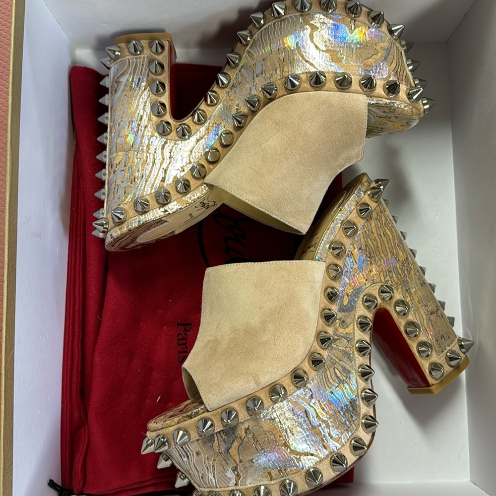 Christian Louboutin Beige and Iridescent Wedges